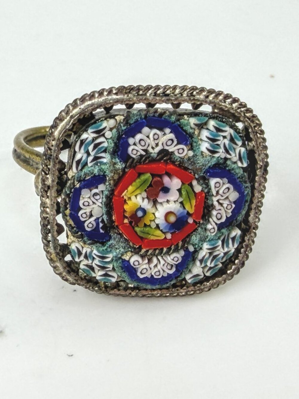 Vintage Italian Micromosaic Floral Gold Tone Ring Size 6.5 JR2017